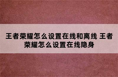 王者荣耀怎么设置在线和离线 王者荣耀怎么设置在线隐身